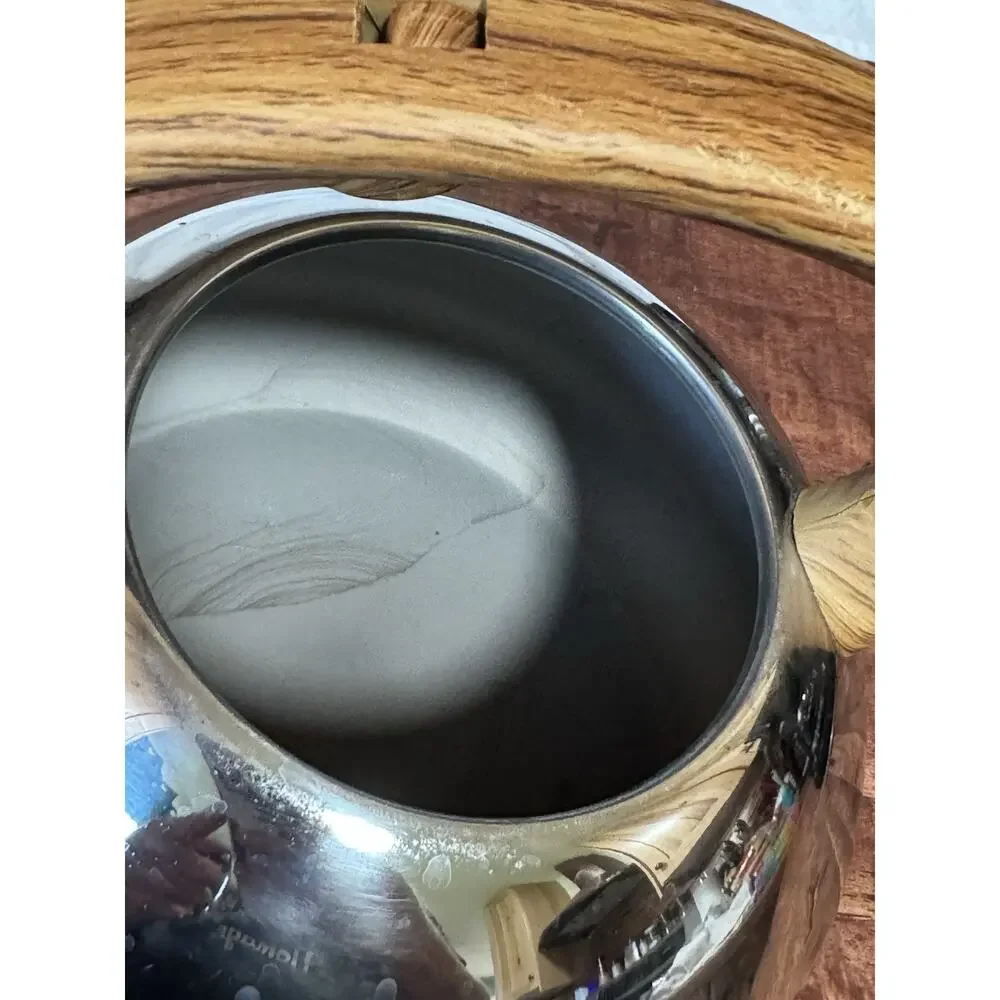 BRANDANI Tea Kettle 3 Quart Faux Wood Soft Touch Handle Stainless Steel